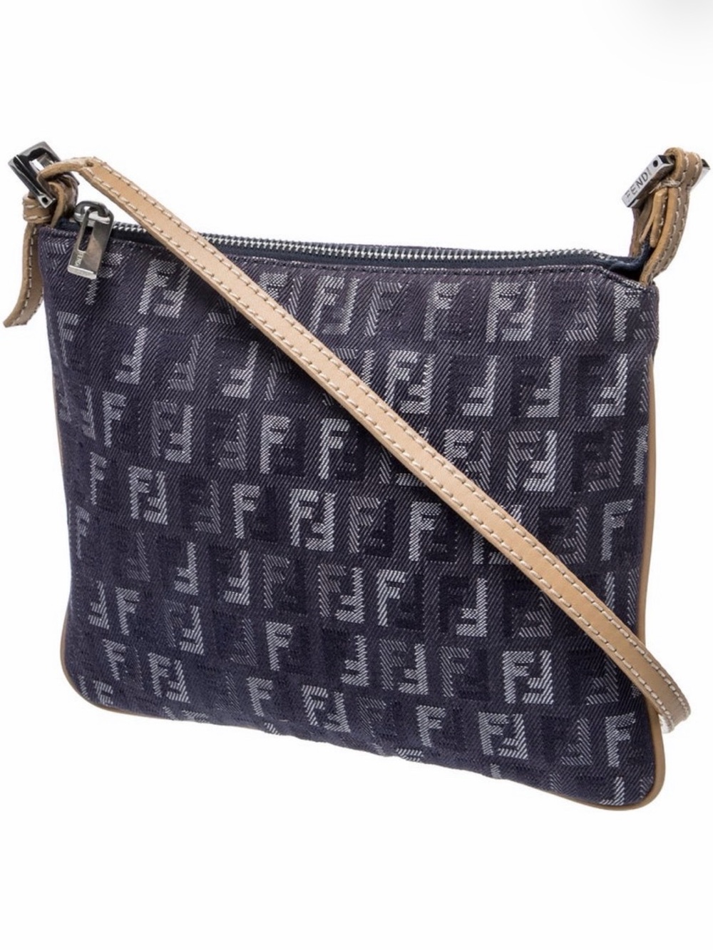 Fendi Navy Monogram Crossbody with Beige Strap